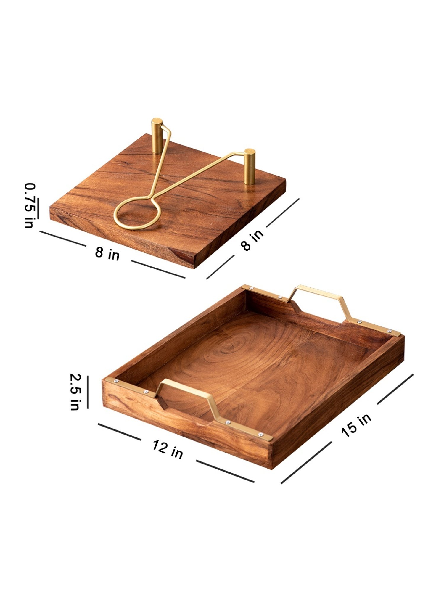 Nestroots Brown Wood Serving Tray and Napkin Holder Set