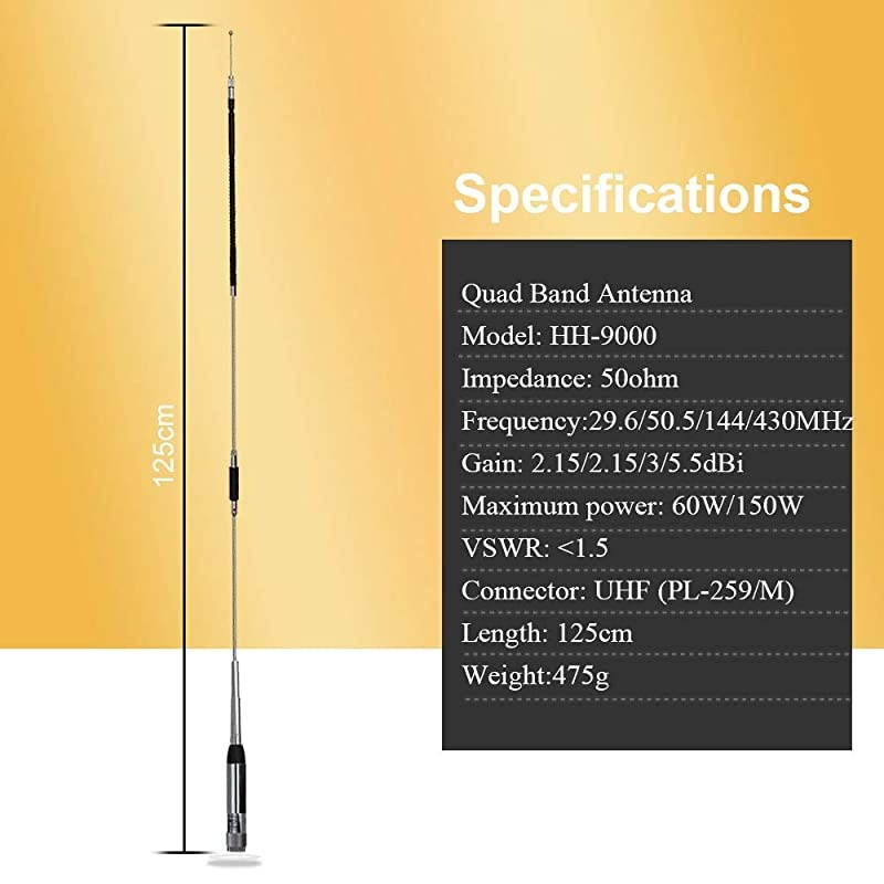 Band Mobile Radio Dual Band Antenna HH9000 TYT TH9800 QYT KT980 Plus 7900D KT8900 Car Radios with Clip and 5m Cables