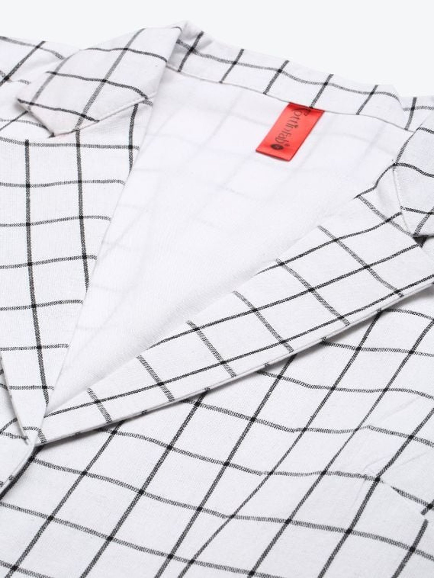 Cottinfab White & Black Checkered Cotton Blazer