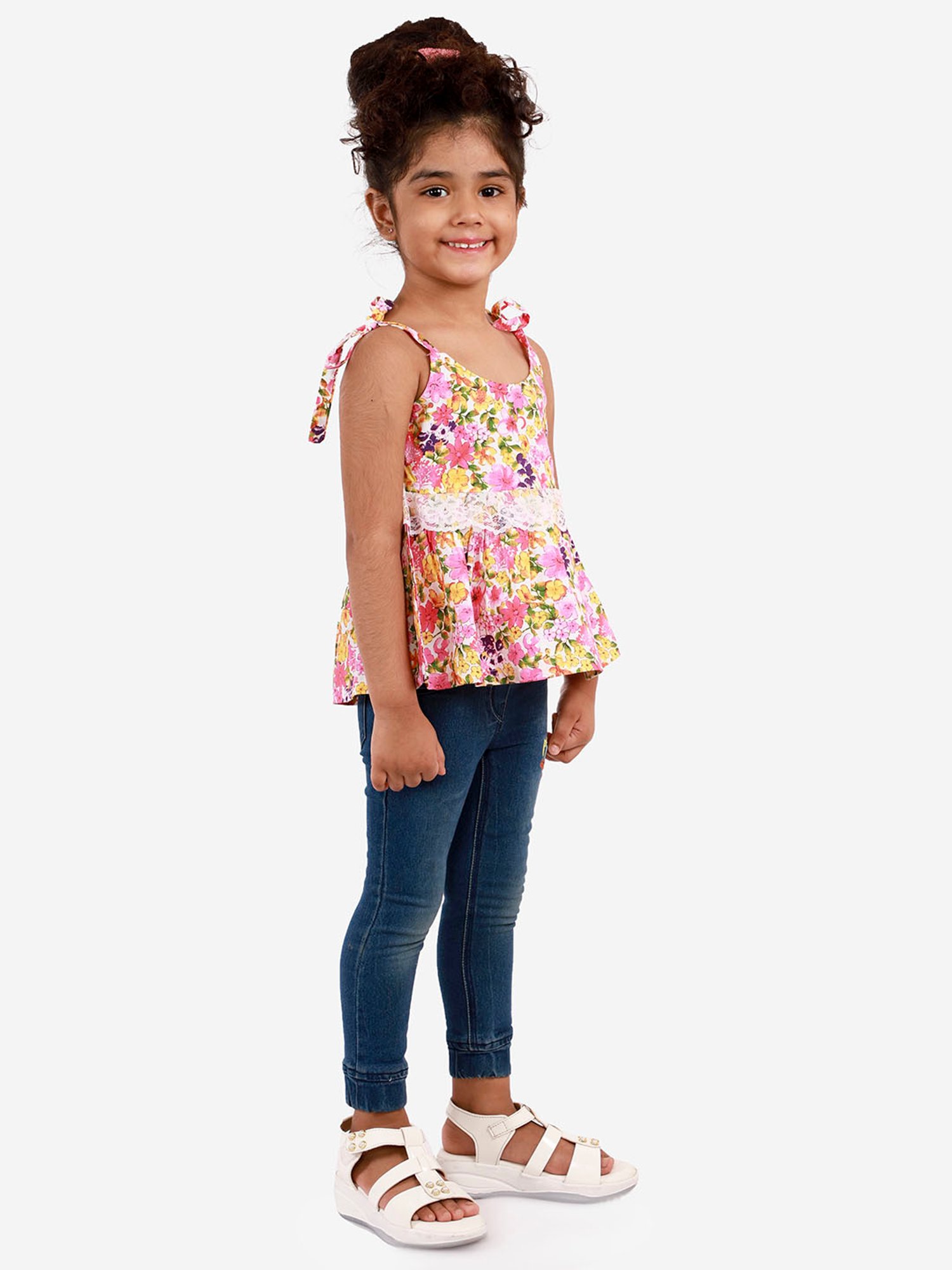 Lil Drama Kids White Floral Print Top