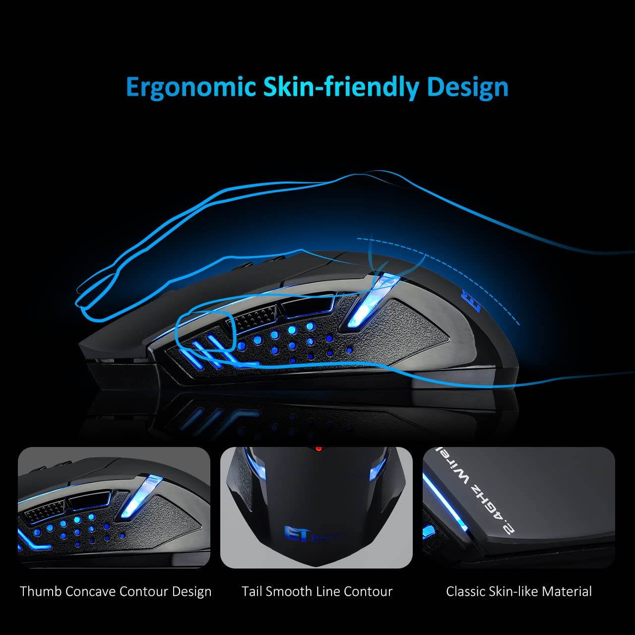 Wireless Mouse [7 Silent Click Buttons] 2.4G Professional Cordless Gaming & Office Optical Mice with 5 Adjustable DPI for Laptop PC Computer Windows Mac etc. &ndash; Super Energy Saving