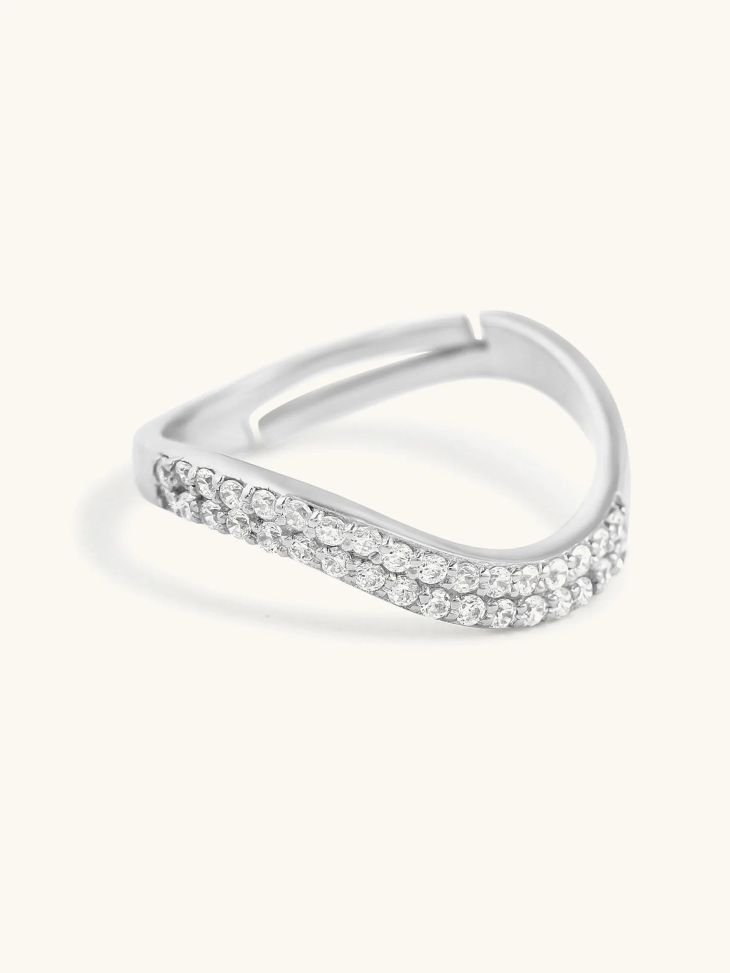Mabel 92.5 Sterling Silver Rhodium-Plated Studded Wave Adjustable Band Ring