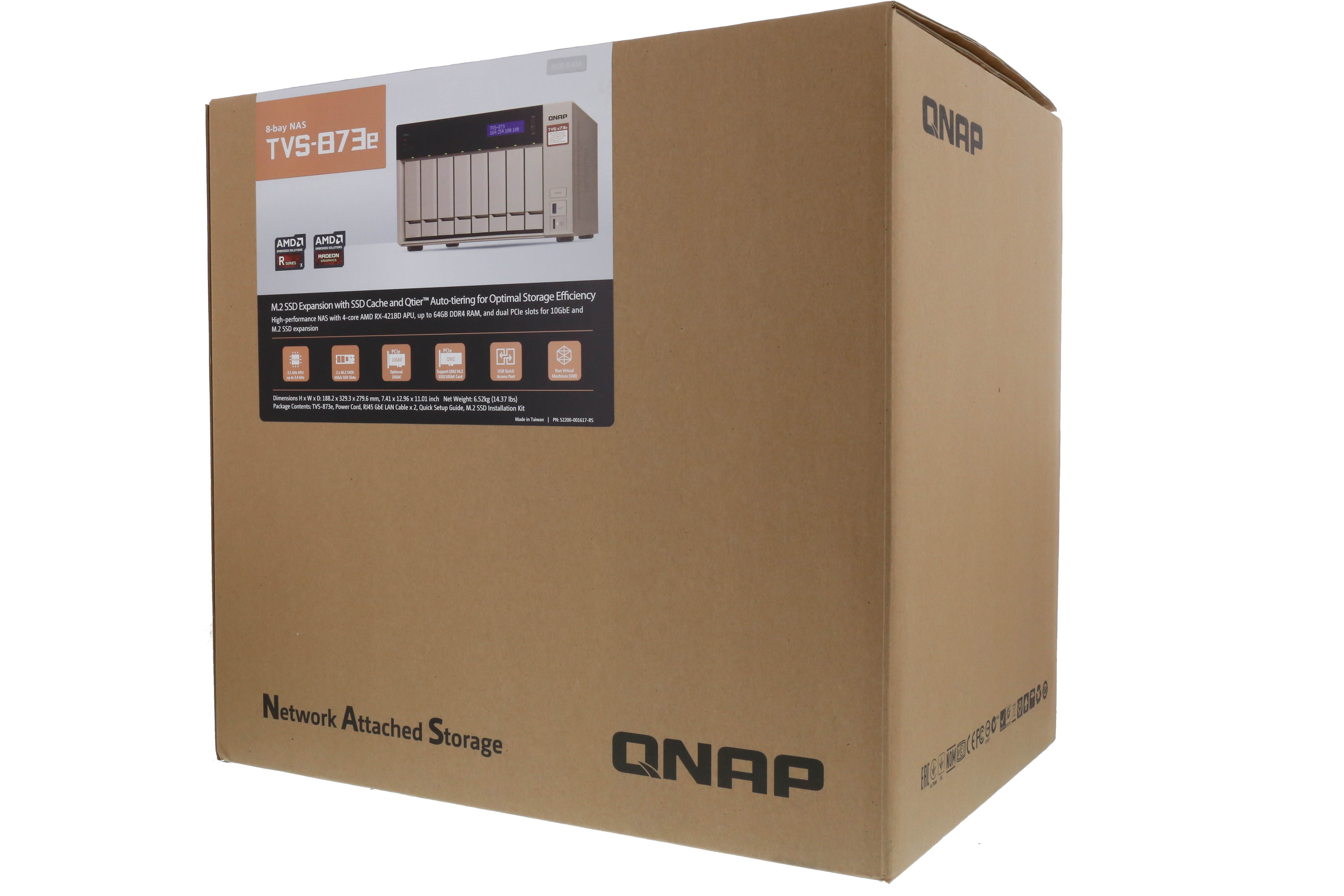 Qnap 8-bay NAS/iSCSI IP-SAN, AMD R series Quad-core 2.1GHz, 8GB RAM, 10G-ready (TVS-873e-8G-US)