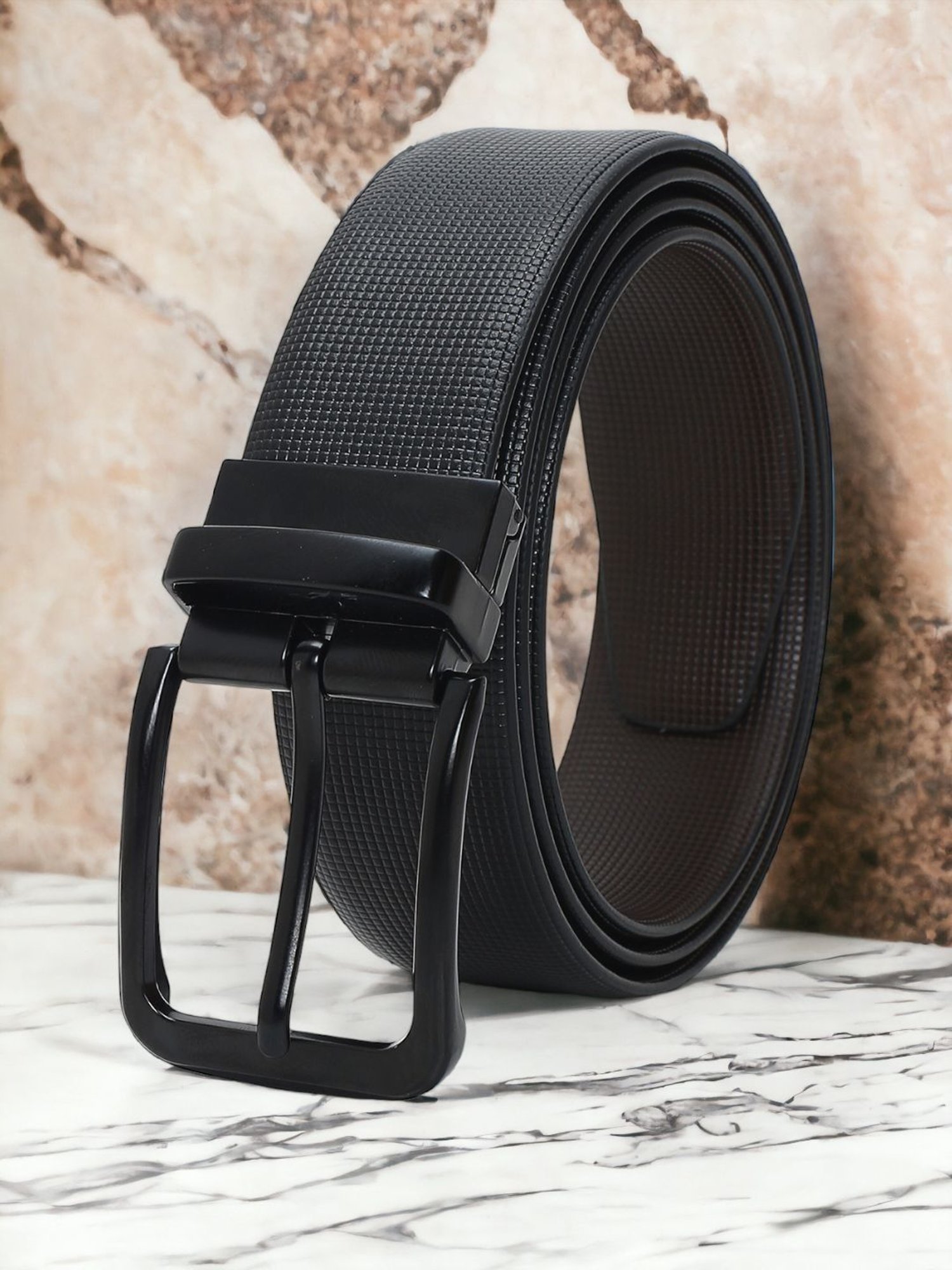 Crusset Black Leather Formal Belt for Men