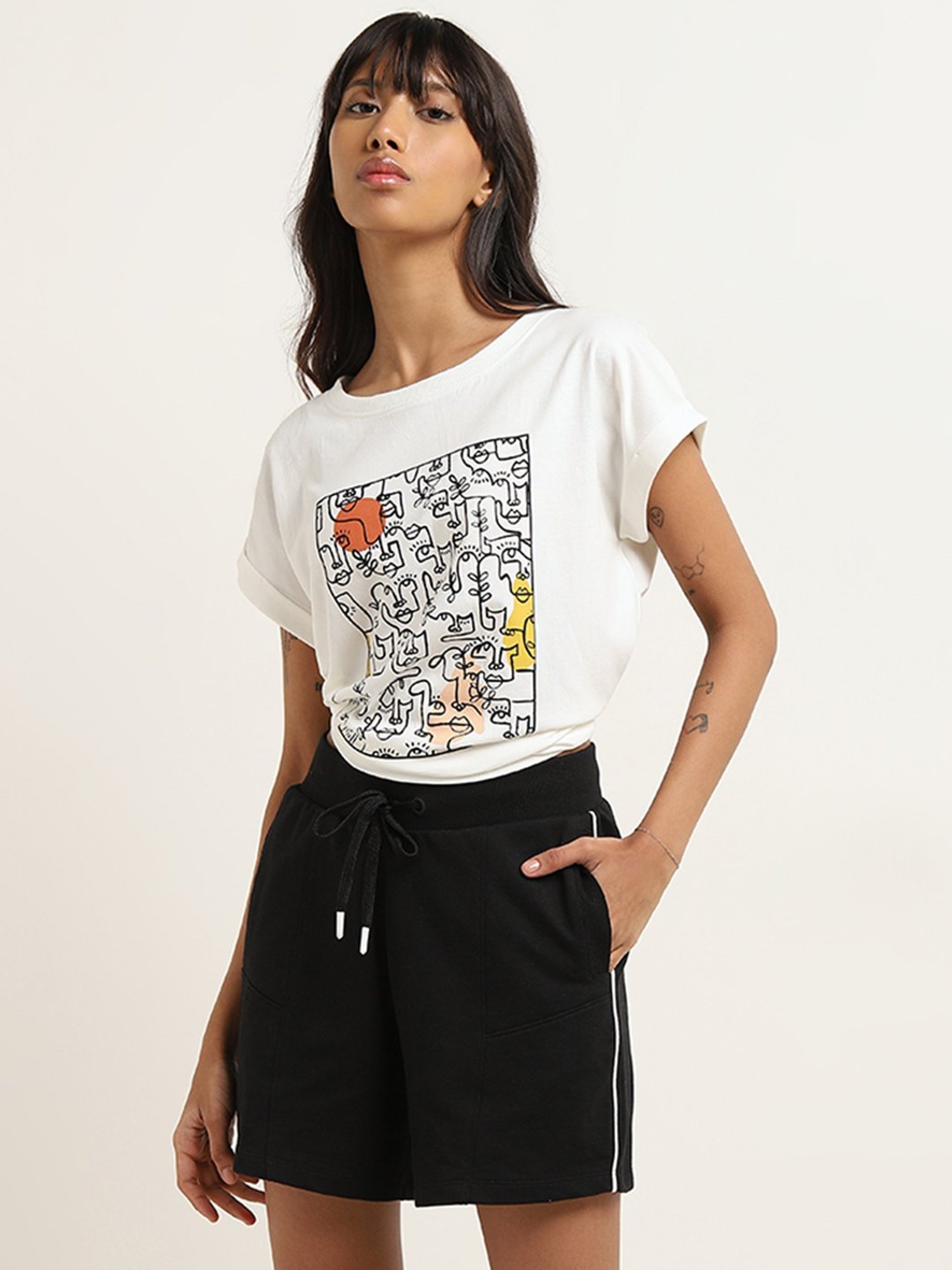 Studiofit by Westside White Abstract Printed T-Shirt