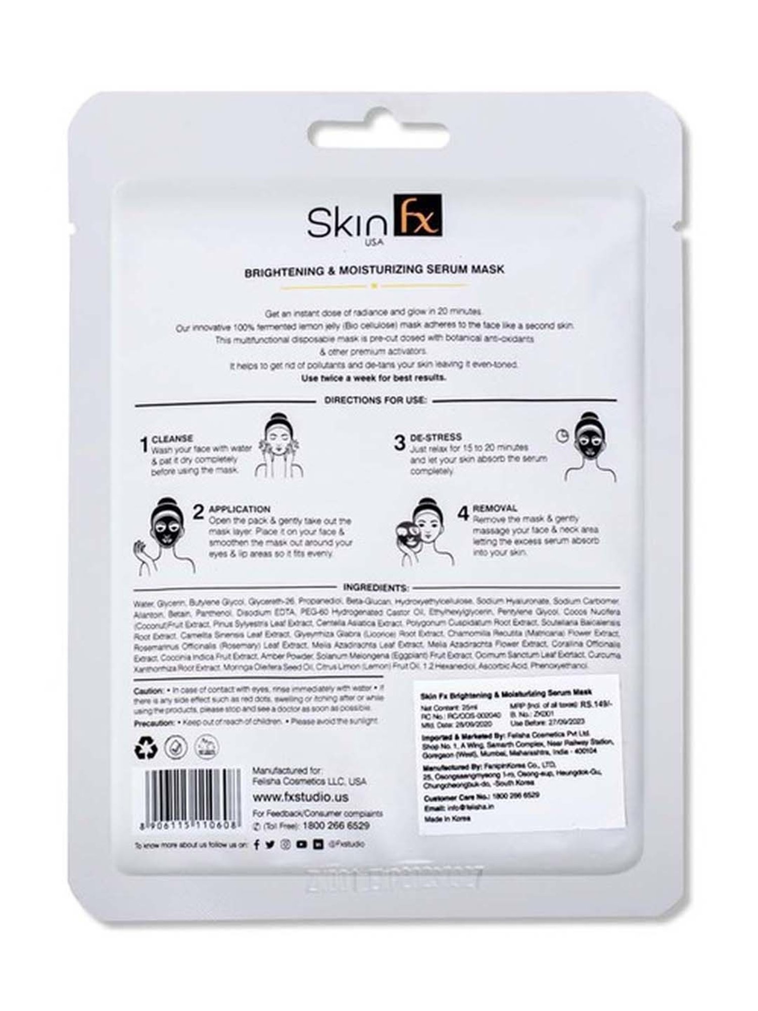 Skin Fx Brightening, Moisturising, Refreshing & Glowing Facial Serum Mask - Pack of 2