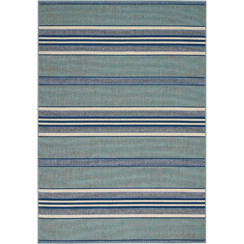 7'10"x10'6" Rectangle Indoor and Outdoor Woven Stripe Area Rug Blue - Barclay Butera