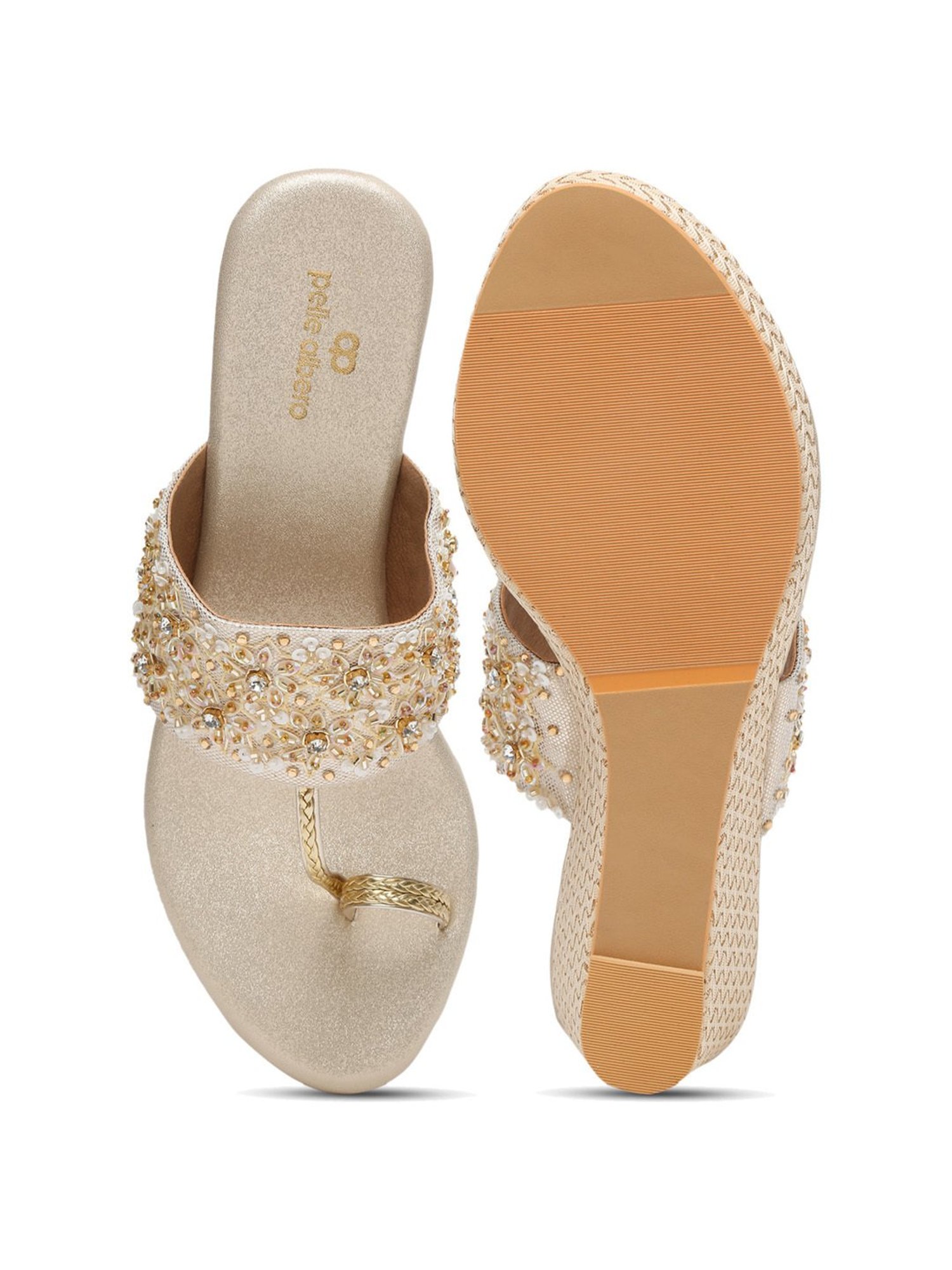 Pelle Albero Women's Gold Toe Ring Wedges