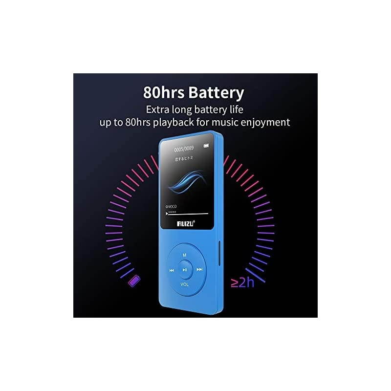 Mp3 Player, X02 Ultra Slim Music Player,Long Battery Life Mp3 with FM Radio, Voice Recorder, Video Play, Text Reading, 80 Hours Playback and Expandable Up to 128 GB (Blue)