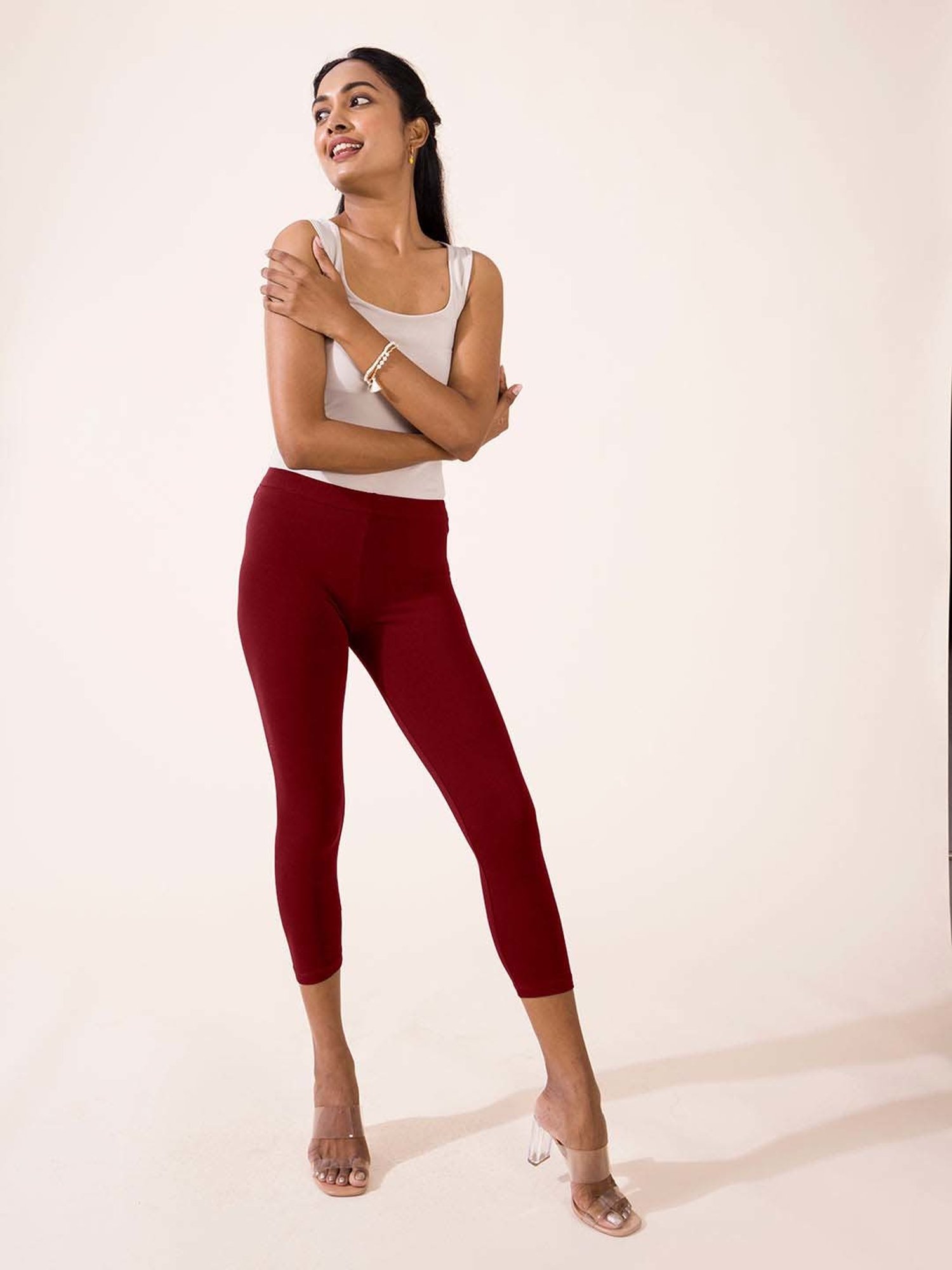 Go Colors! Maroon Cotton Crop Leggings