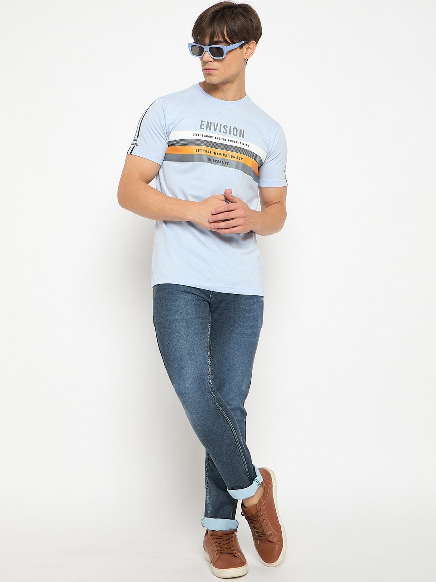 Duke Sky Blue Slim Fit Printed T-Shirt