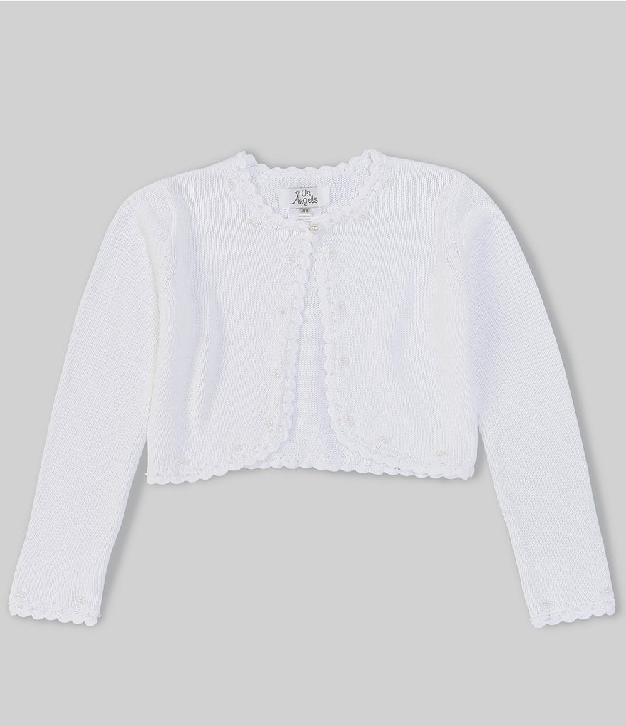 Us Angels Big Girls 6-12 Long-Sleeve Embroidered Beaded Communion Cardigan