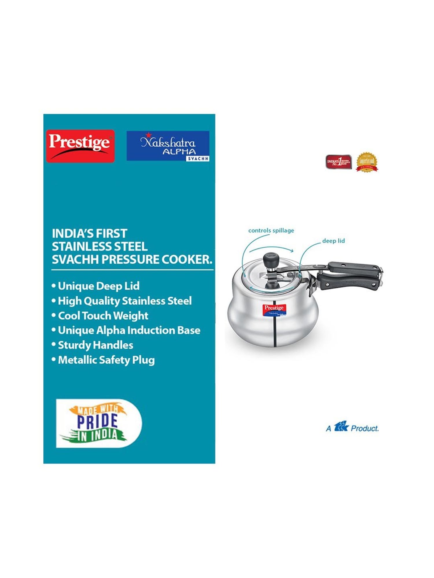 Pigeon Silver Stainless steel Pressure Cooker (10 L)