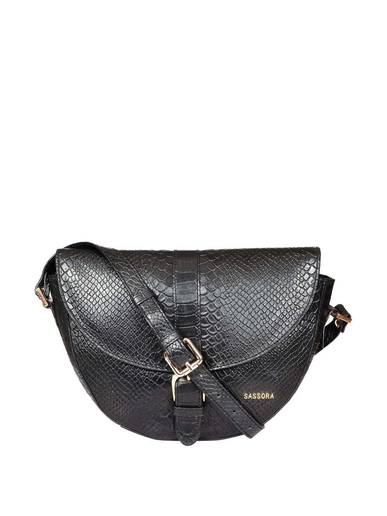 SASSORA Black Textured Medium Sling Handbag