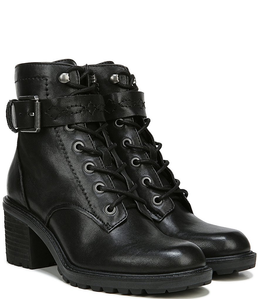 Zodiac Gemma Leather Buckle Strap Detail Lug Sole Block Heel Combat Booties