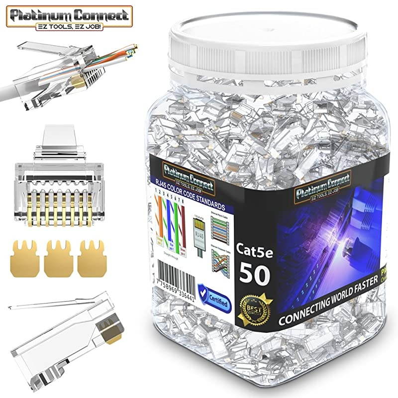 CAT5 CAT5e Passthrough Connectors (50 PCS),Gold Plated 3 Micron 3u, High Performance 3 Prong Pins (CAT5/5e/50 PCS) (Packaging may vary)