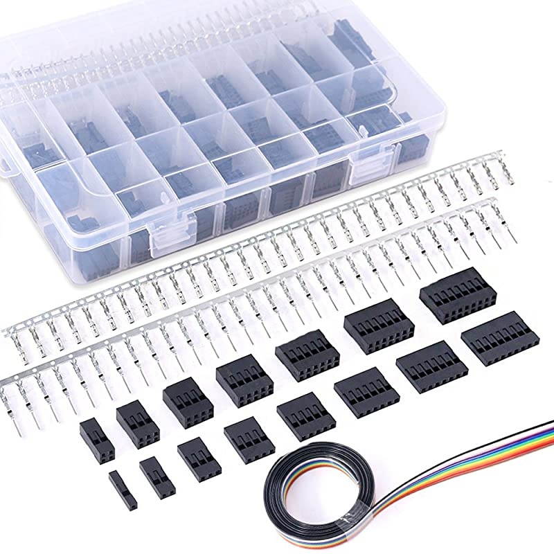 700Pcs 254mm 12345678 Plug Connector Housing and MaleFemale Pin Connector with 10 Wire Rainbow Color Flat Ribbon IDC Wire Cable Compatible with Dupont Connector Assortment Kit