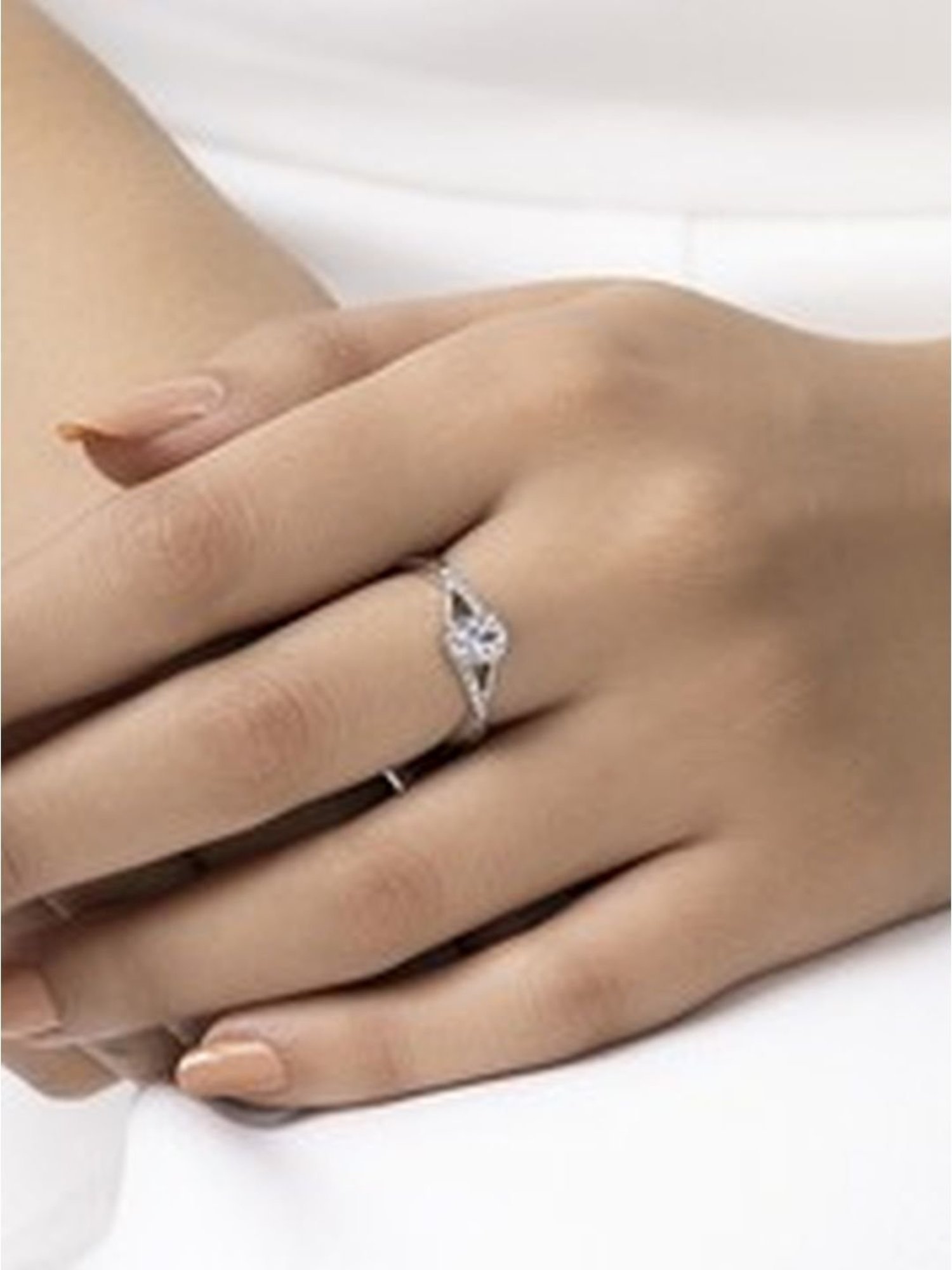 March by FableStreet 92.5 Sterling Silver Crossover Zircon Ring for Women