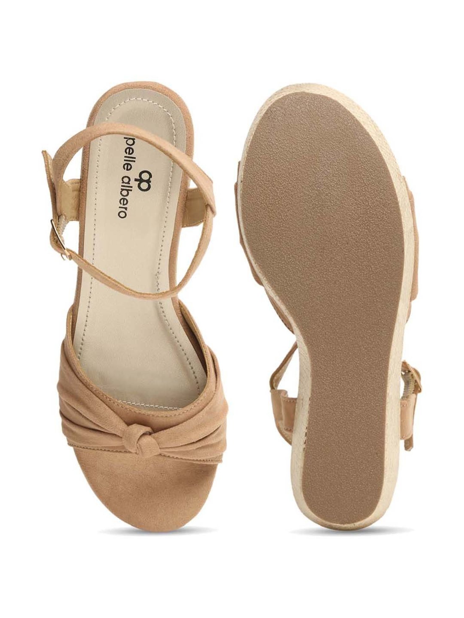 Pelle Albero Women's Beige Ankle Strap Wedges