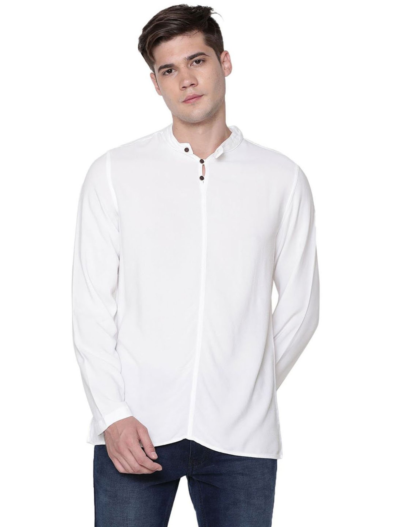 Identiti White Tapered Fit Short Kurta