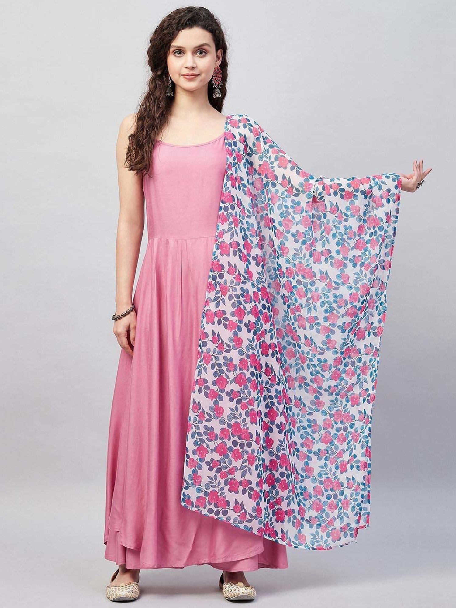 Inweave White & Blue Floral Print Dupatta