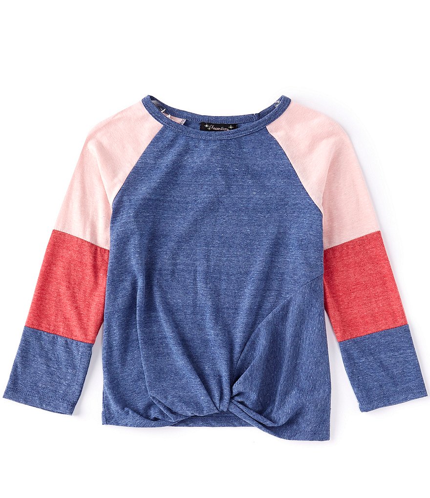 Xtraordinary Big Girls 7-16 Long-Sleeve Colorblock Front-Twist Hem Knit Top