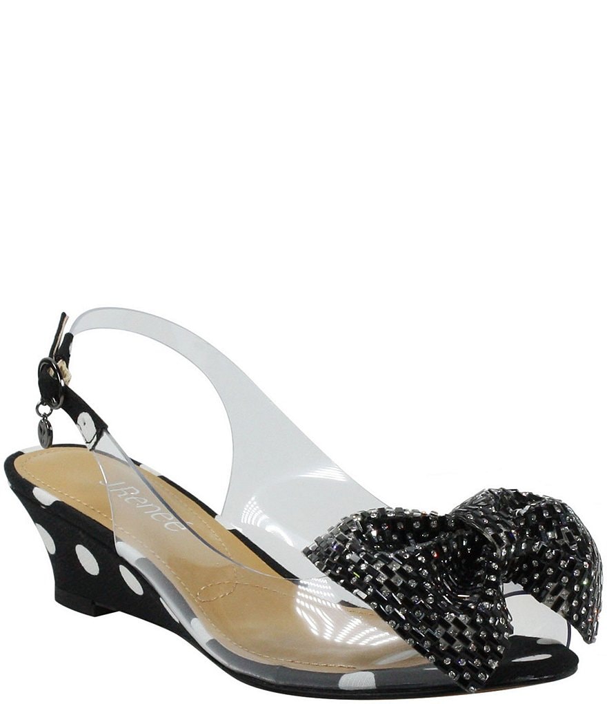 J. Renee Leana Rhinestone Bow Clear Vinyl Polka Dot Slingbacks