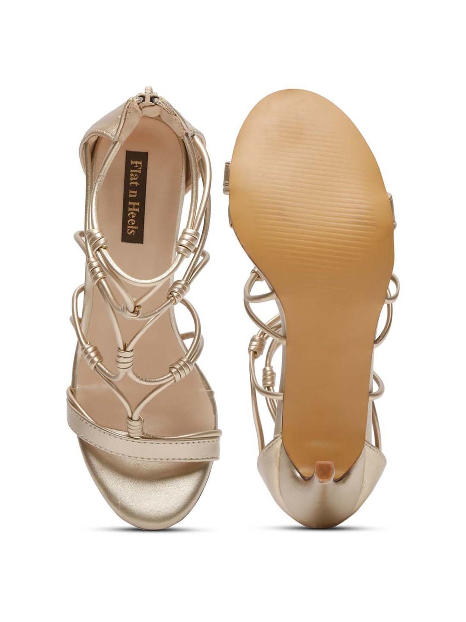 Flat N Heels Women's Golden Ankle Strap Stilettos