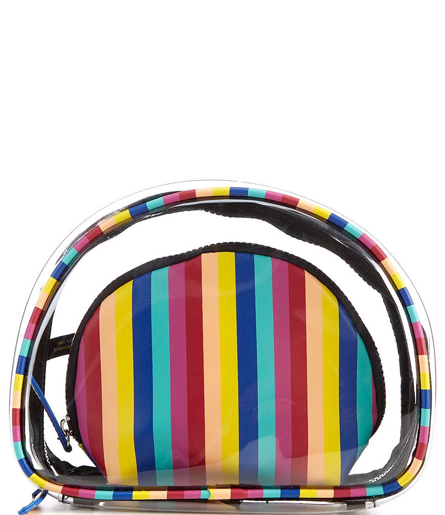 Kate Landry Clear Rainbow Stripe Double Cosmetic Pouch Set