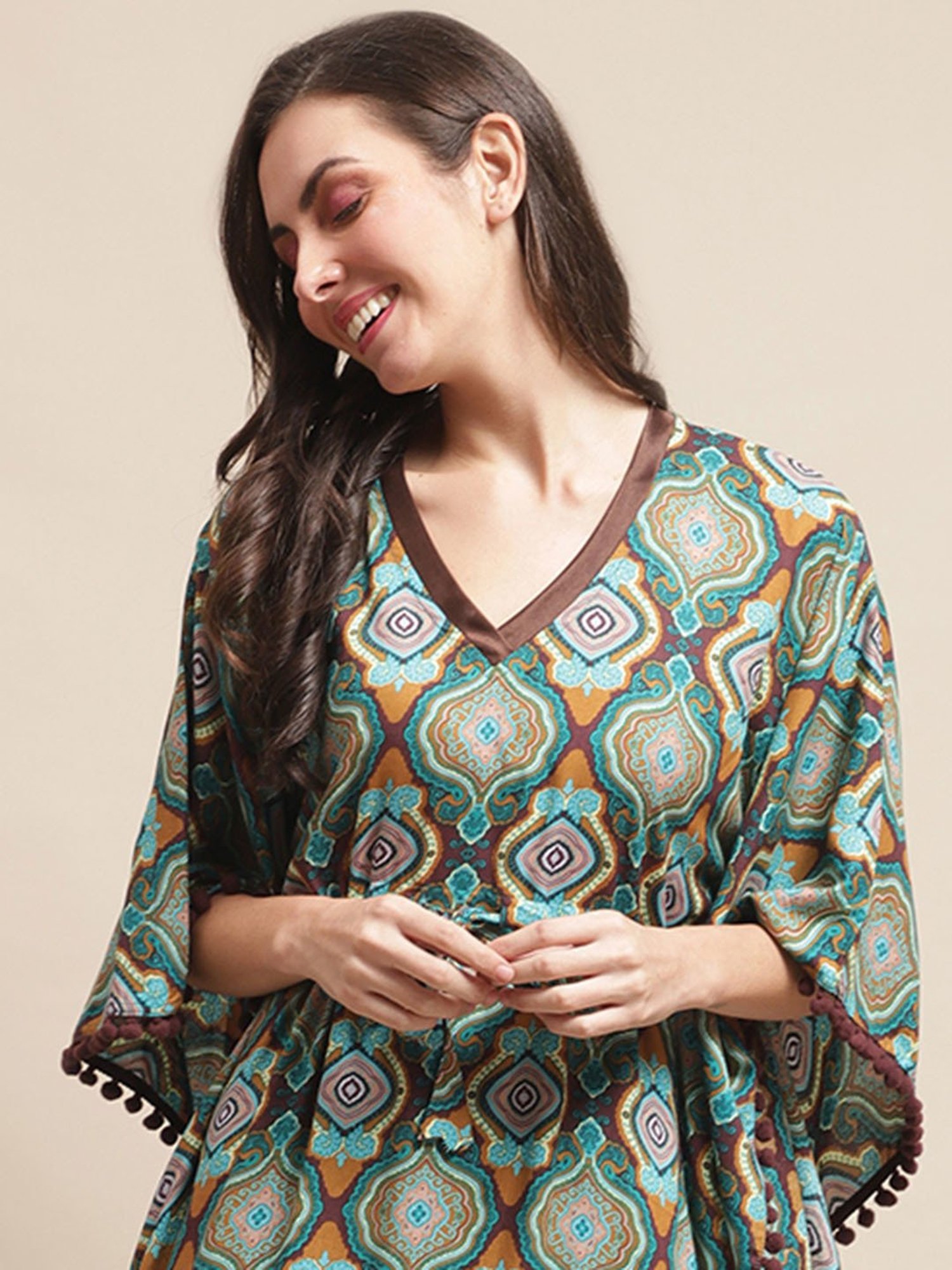 Boston Club Multicolor Printed Kaftan Night Dress