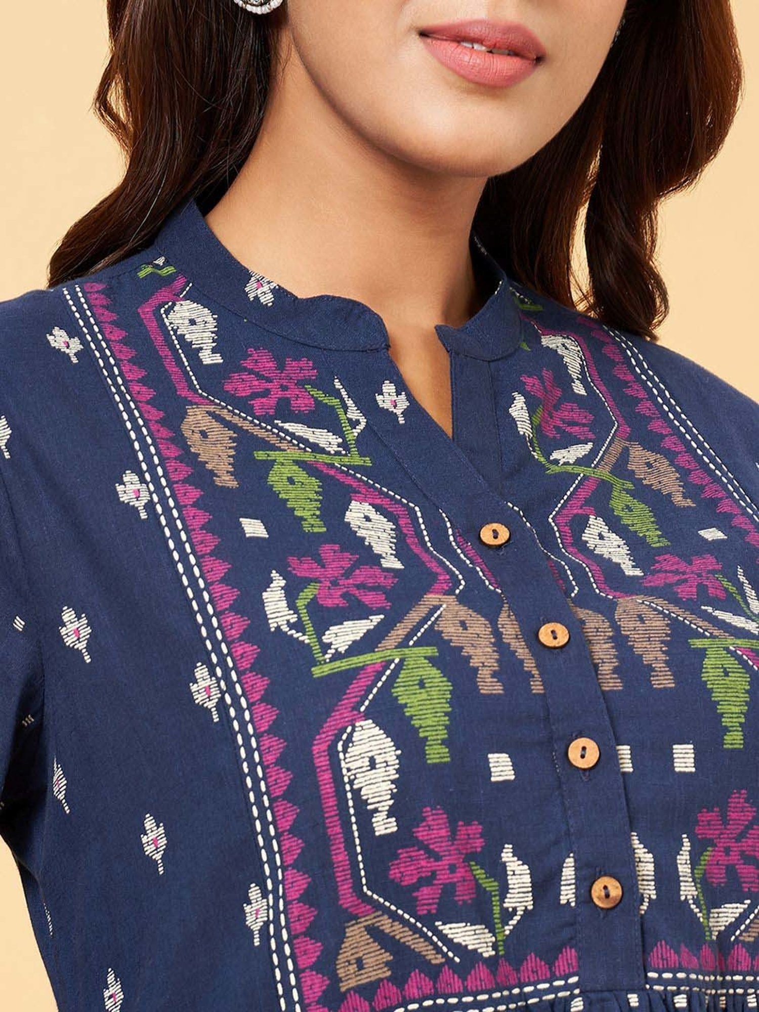 Rangmanch by Pantaloons Navy Cotton Printed A Line Kurta