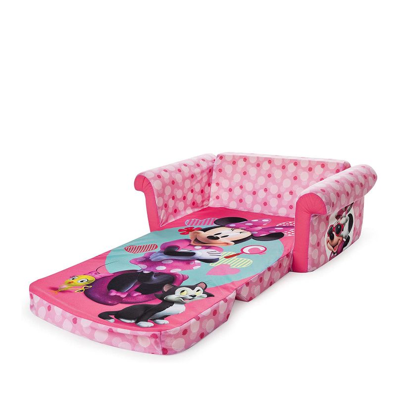 Marshmallow Furniture 2-in-1 Polyester Foam Flip Open Kids Couch Sleeper Bed Sofa Furniture for Ages 18 Months and Up, Minnie Mouse