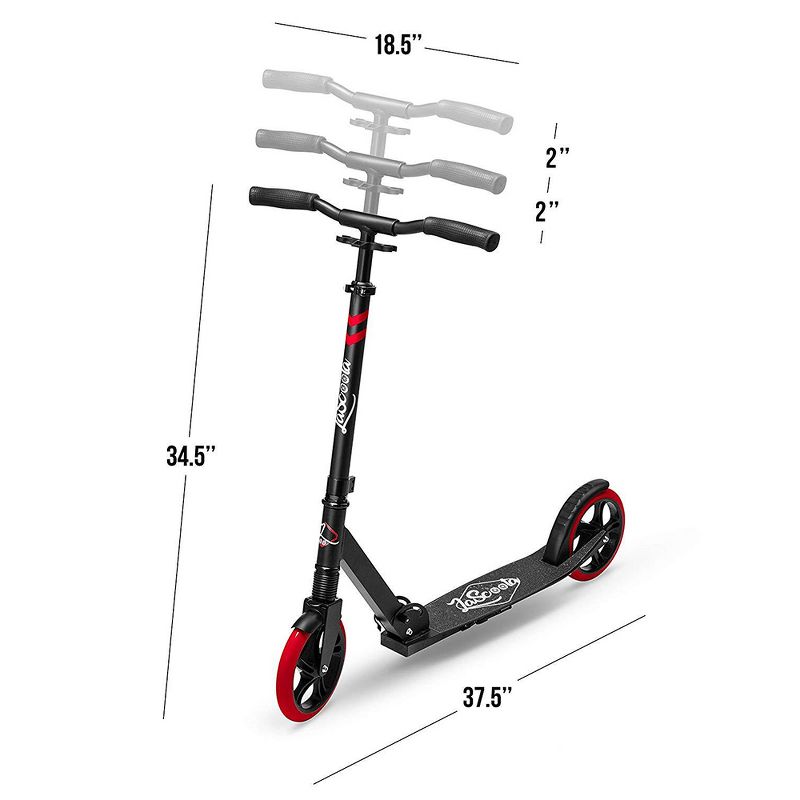 LaScoota Premium Teen Adult Adjustable Portable Folding Kick Scooter with Lightweight Wide Non Slip Deck and Carry Strap, Red