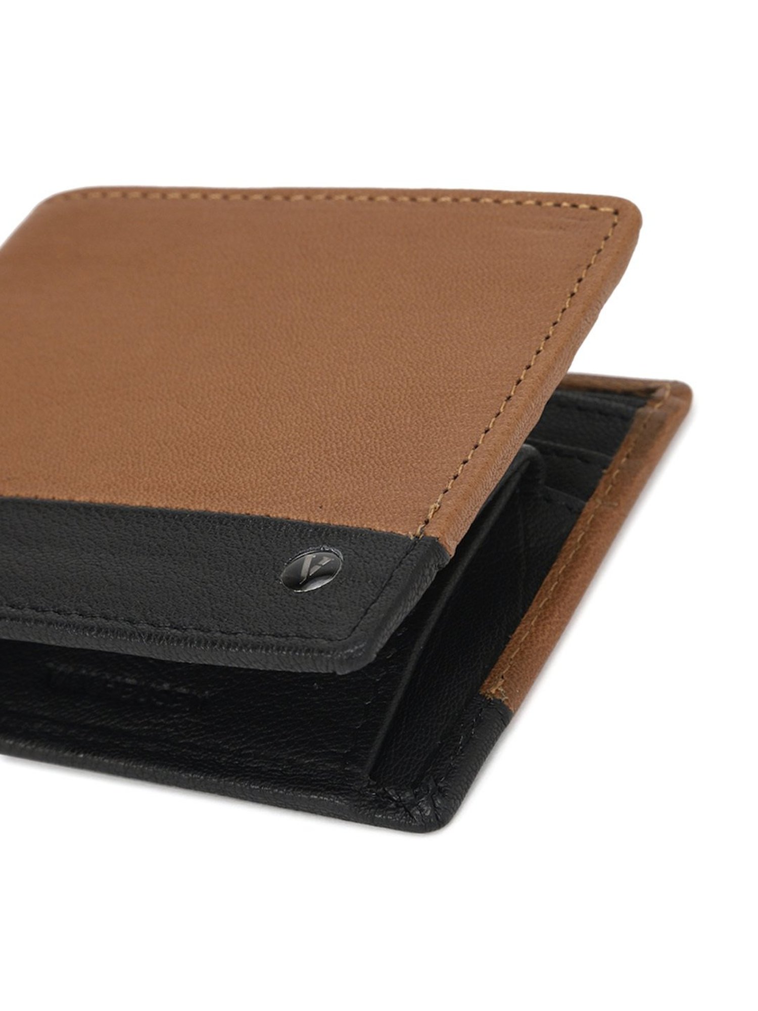 Van Heusen Brown Color Block Leather Bi-Fold Wallet for Men