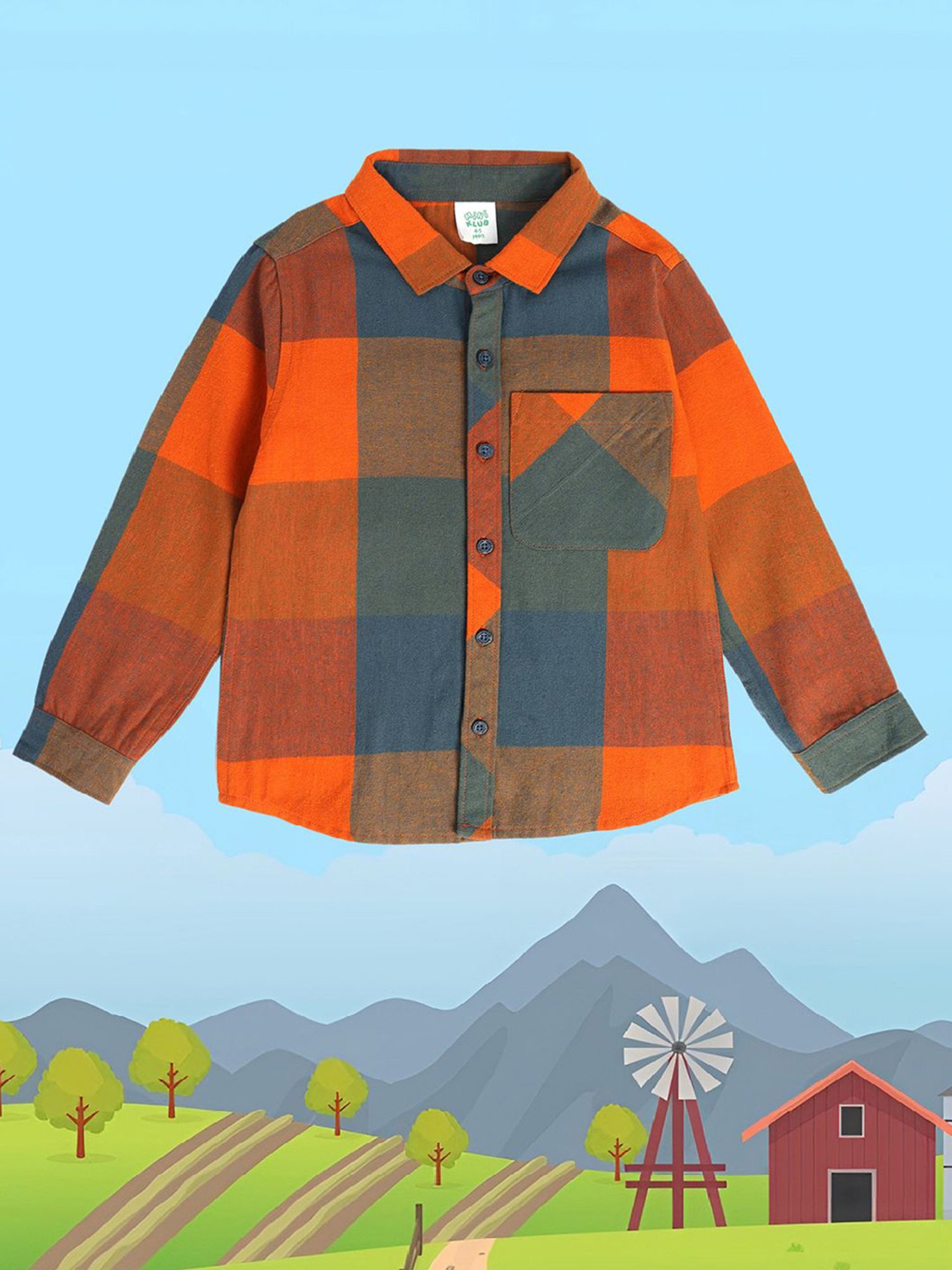 MINIKLUB Kids Orange Checks Full Sleeves Shirt