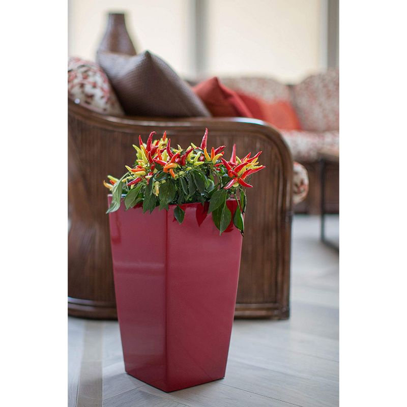 Algreen Modena 22-Inch Tall Inside/Outside Self-Watering Square Decorative Planter Pot with Wheels, Glossy Red