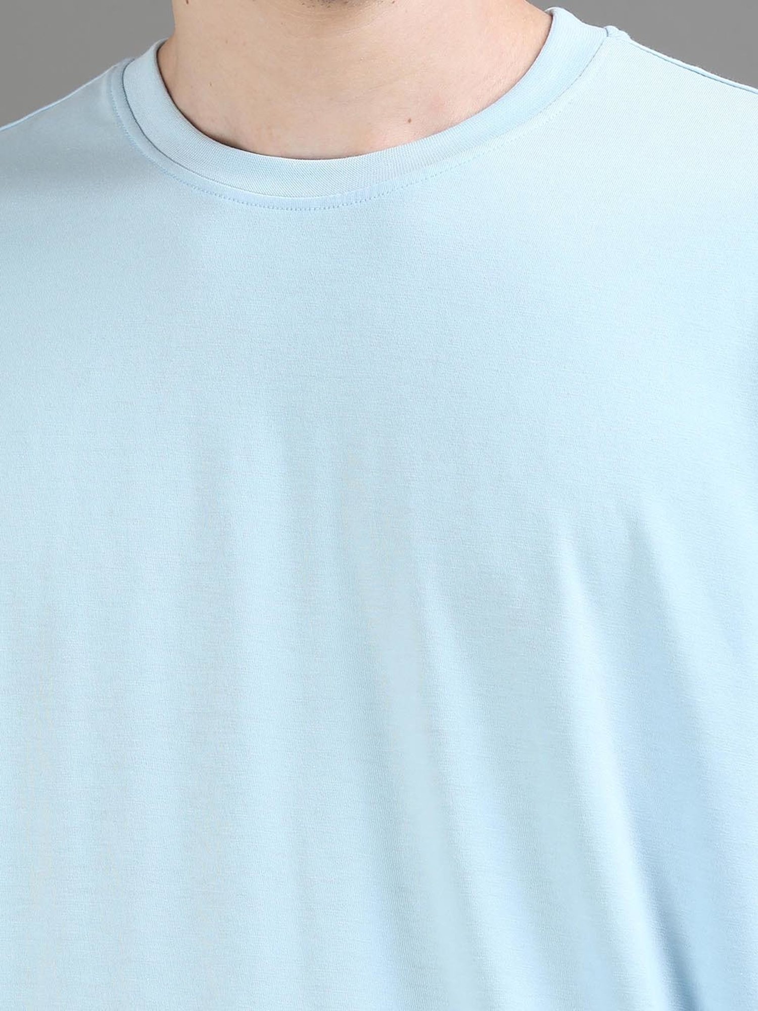 Bushirt Sky Blue Regular Fit Cotton Oversize Crew T-Shirt