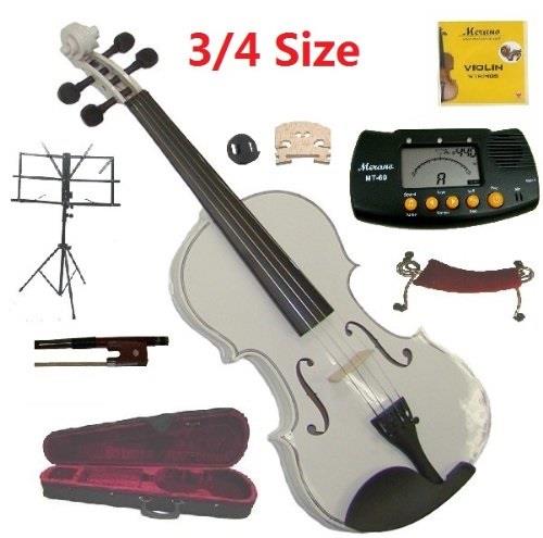 merano 3/4 size white violin with case and bow+extra set of string, extra bridge, shoulder rest, rosin, metro tuner, music stand, mute