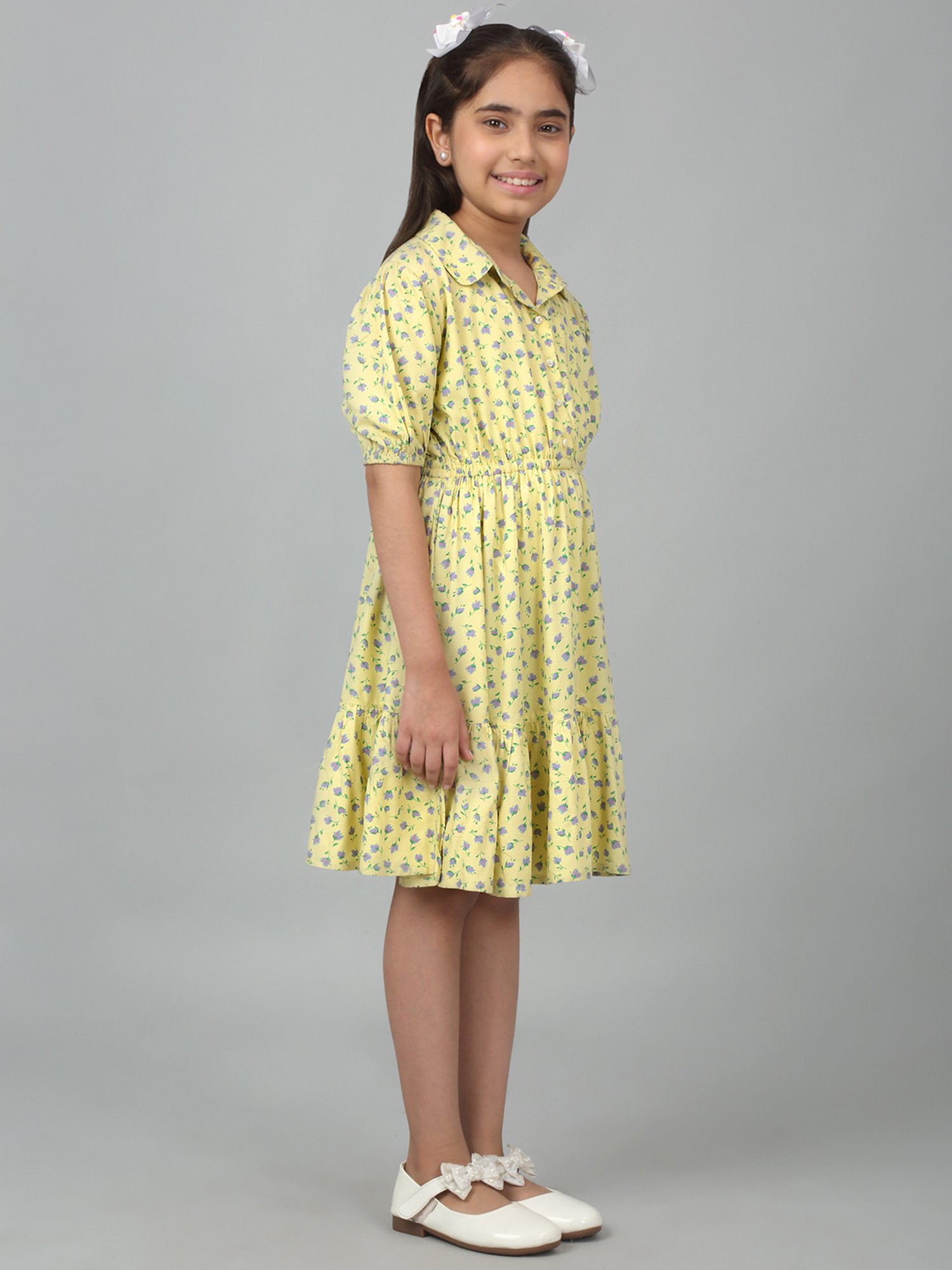 Cantabil Kids Yellow Floral Print Dress