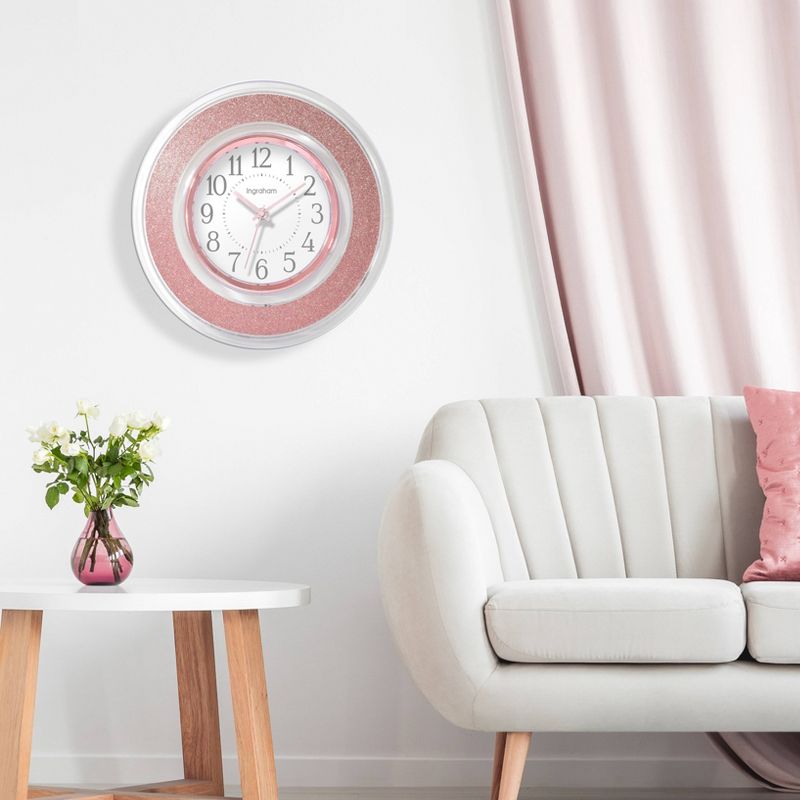 12" Glitter Clear Frame Wall Clock Pink - Westclox