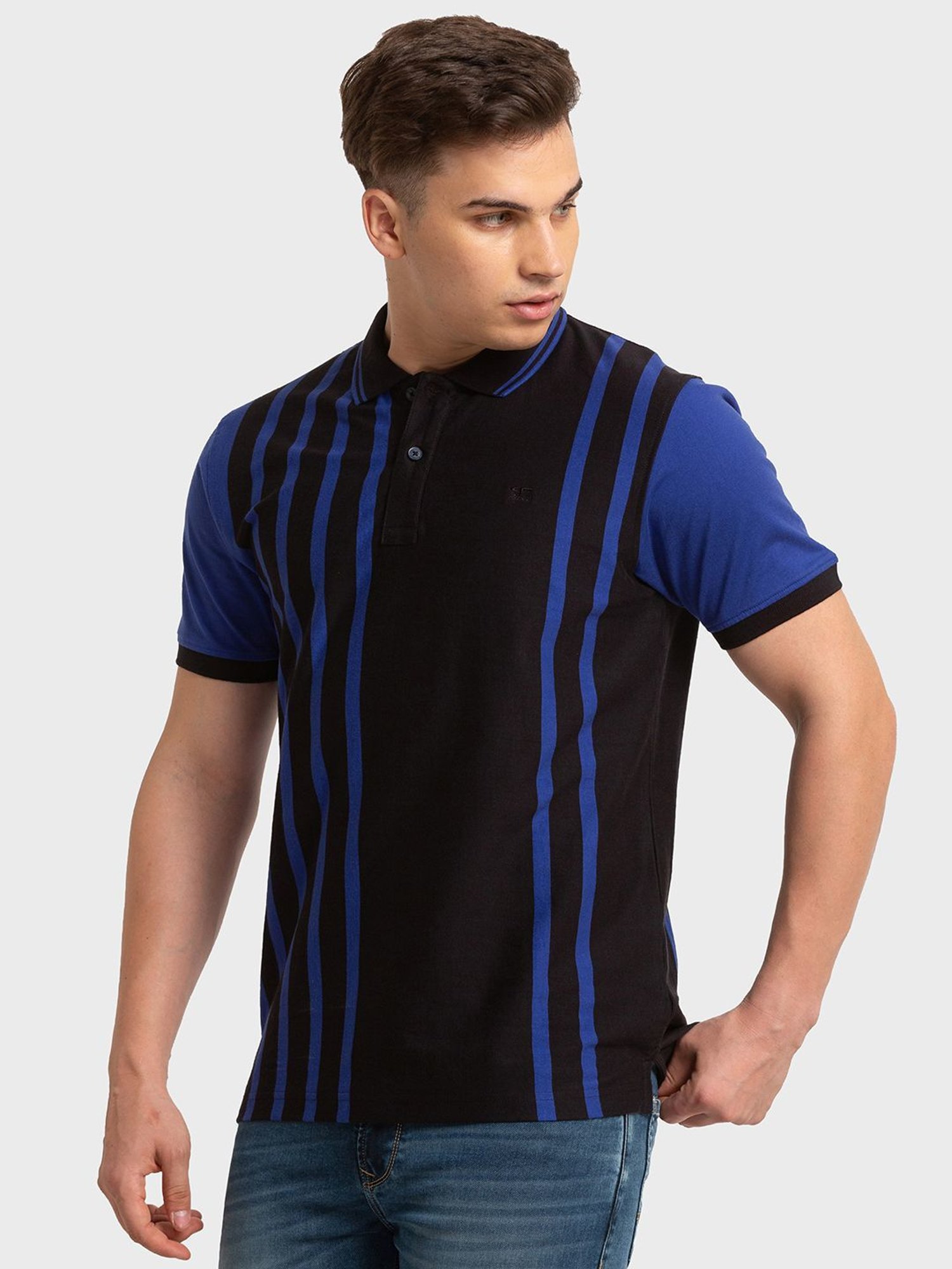 ColorPlus Multi Cotton Tailored Fit Striped Polo T-Shirt