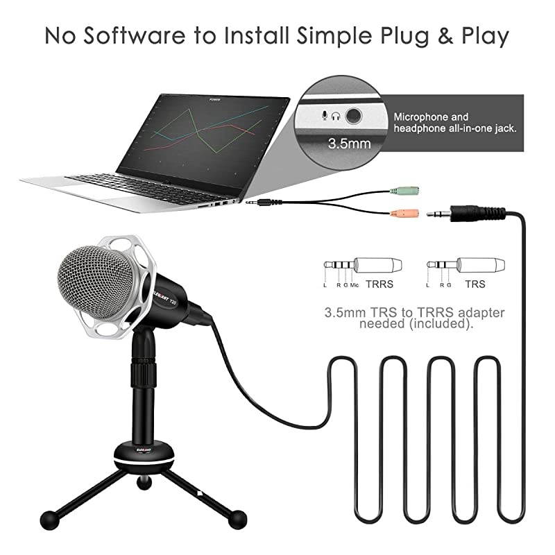 PC Microphone,  Y20 Portable Condenser Microphone 3.5mm Plug & Play with Tripod Stand Home Studio Recording Microphone for Computer, Smartphone, iPad, Podcasting Karaoke, YouTube, Skype, Games