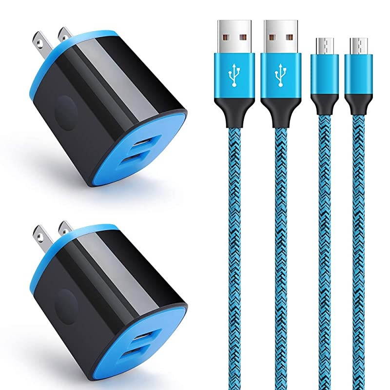 Phone Wall Charger Micro USB Cable, Charger Head Charge Block with 6ft Fast Charging Cord Compatible for Samsung Galaxy S7 S6 Active J3 S5 S2 J7 J7V J5 J3 J3V J2, Moto E5 E4 G4 G5S G6/G6 Play