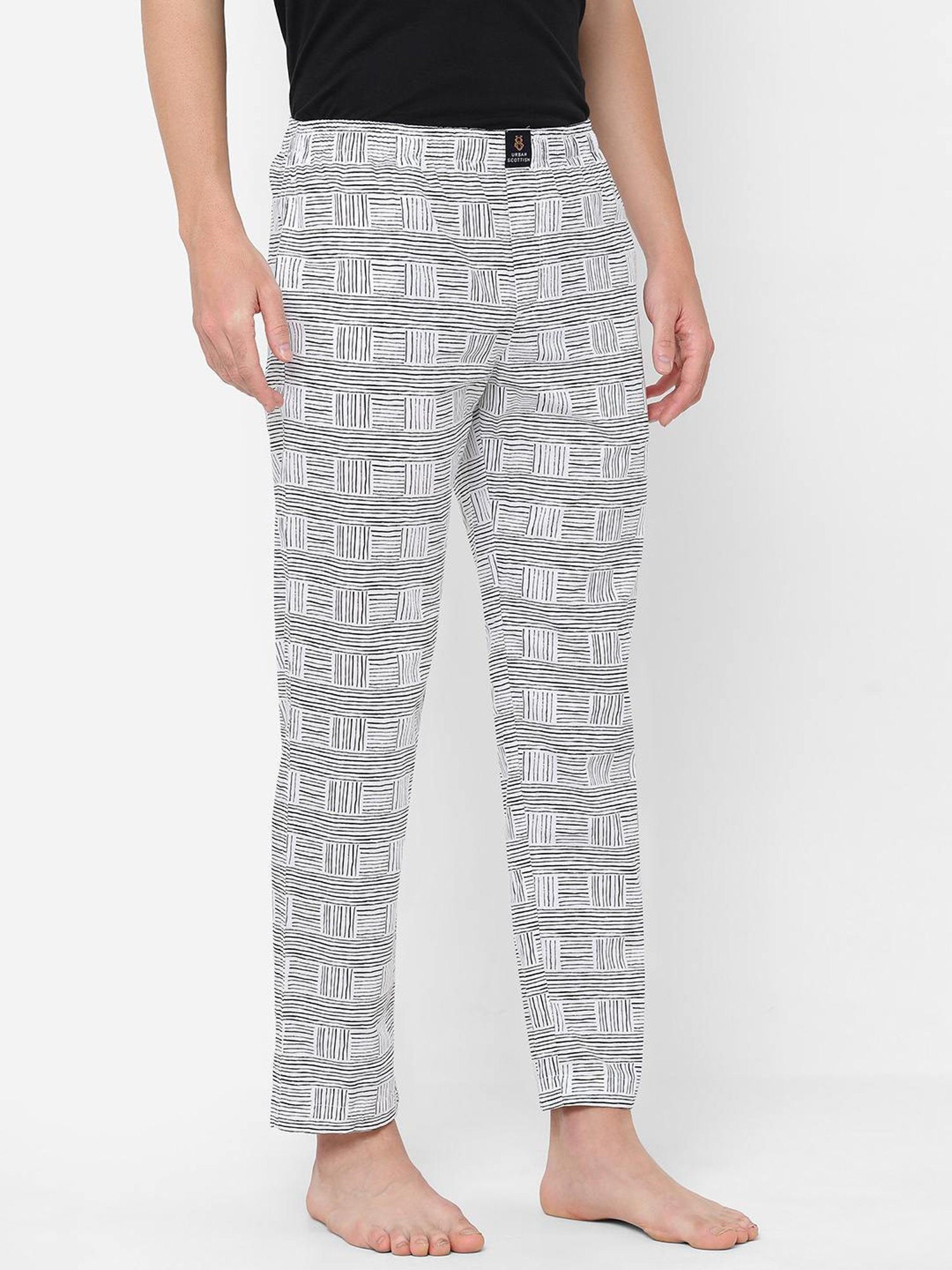 Urban Scottish White Regular Fit Striped Lounge Pants