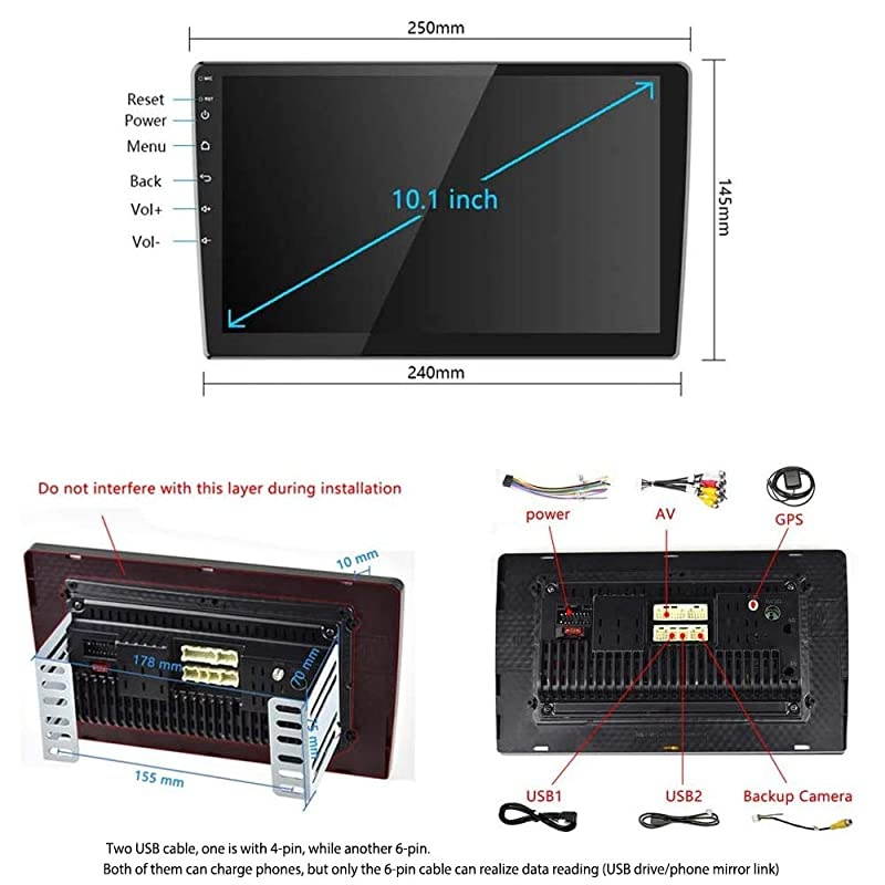2G+32G Upgrade  Double Din Android Car Stereo 101 Inch Touch Screen Radio Bluetooth WiFi GPS FM Radio Support AndroidiOS Phone Mirror Link with Dual USB Input amp Backup Camera