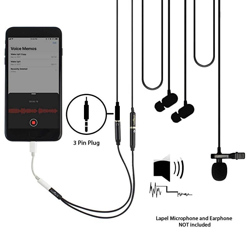 Mic and Headphone Y Splitter Adapter Cable for Mini Lavalier Lapel Condenser Microphone Compatible with iPhone Android Cellphones Interview Video Voice Podcast Blogger Vlogger YP4P