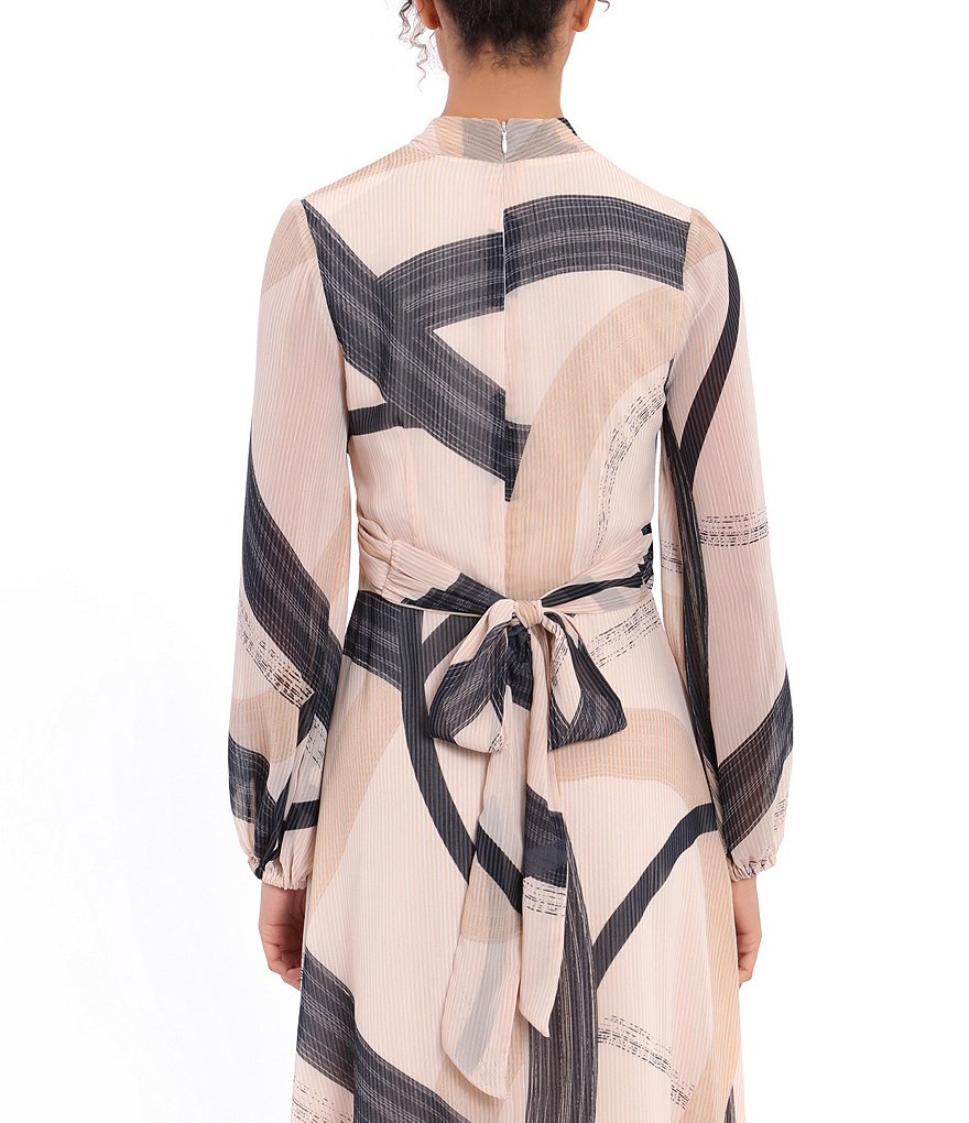 London Times Long Sleeve Criss Cross Tie Back A-Line Dress