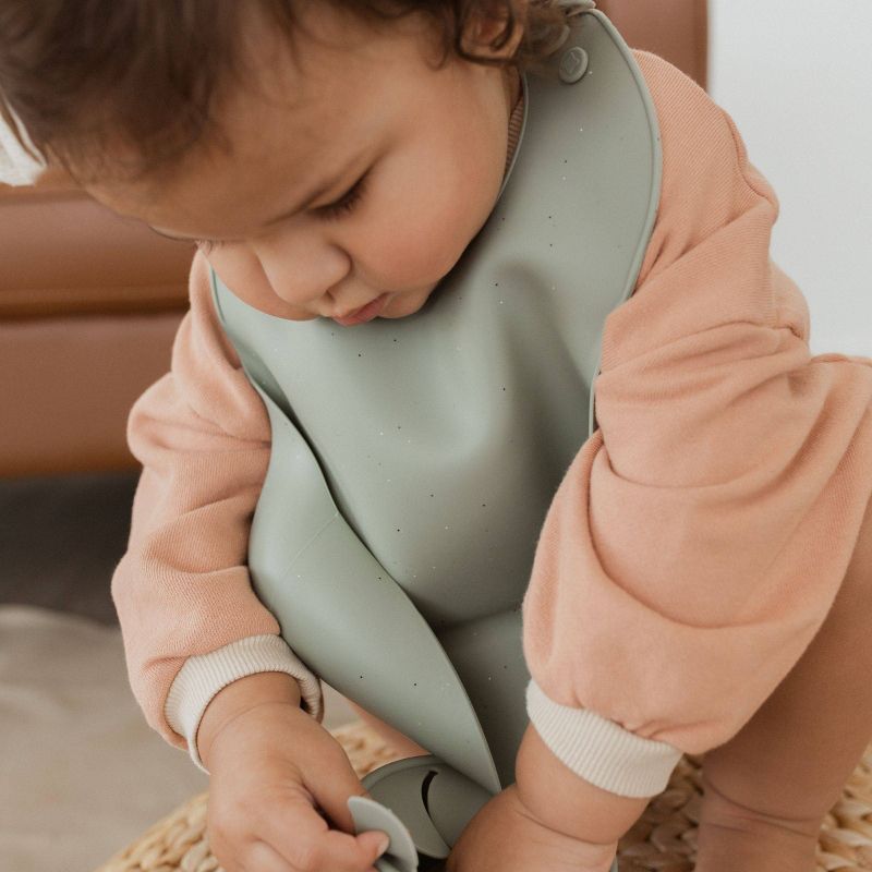Pretty Please Teethers Silicone Bib - Speckle Sage