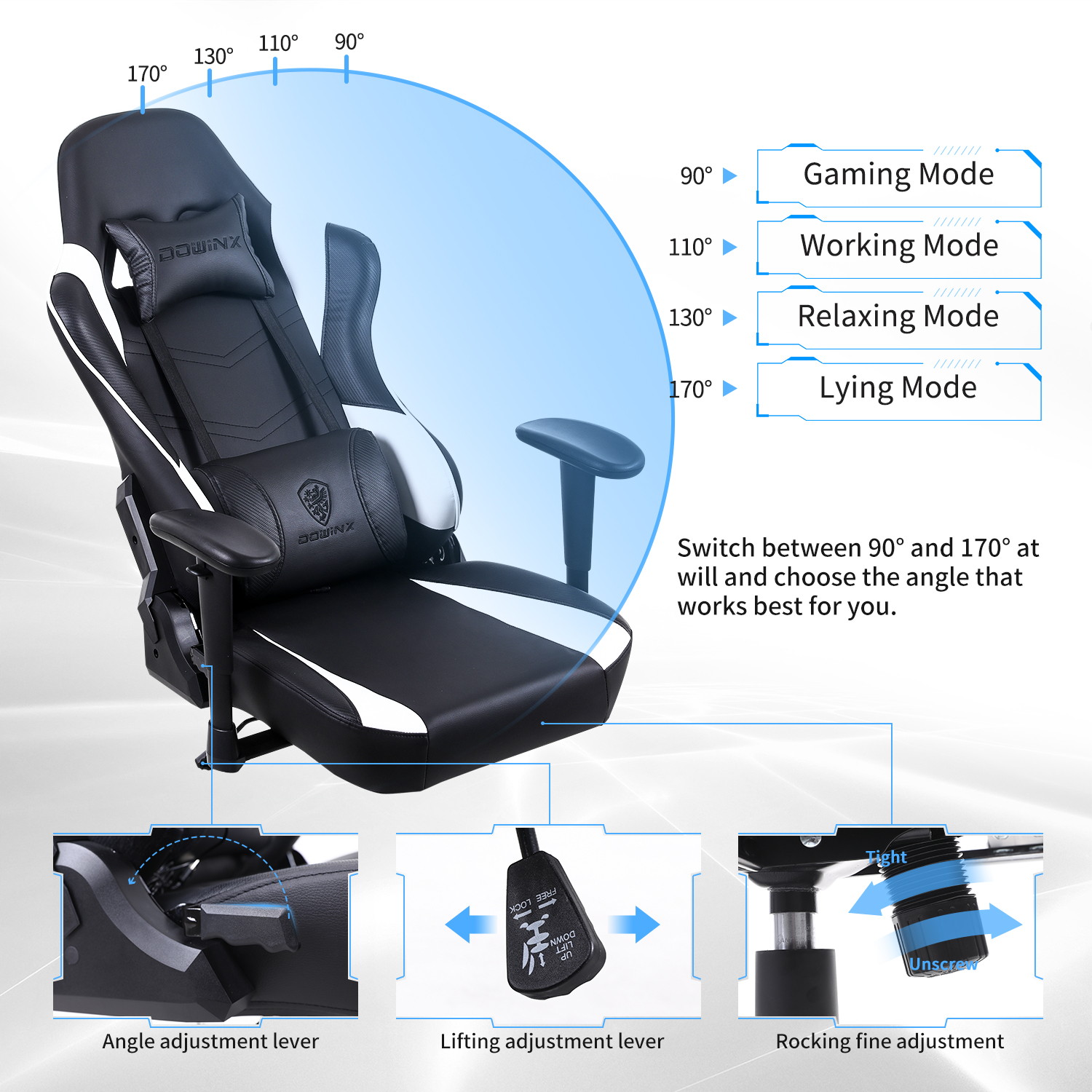 Gaming Chair, Racing Style Computer Desk Chair Padded Armrests Ergonomic Lumbar Support Adjustable Height