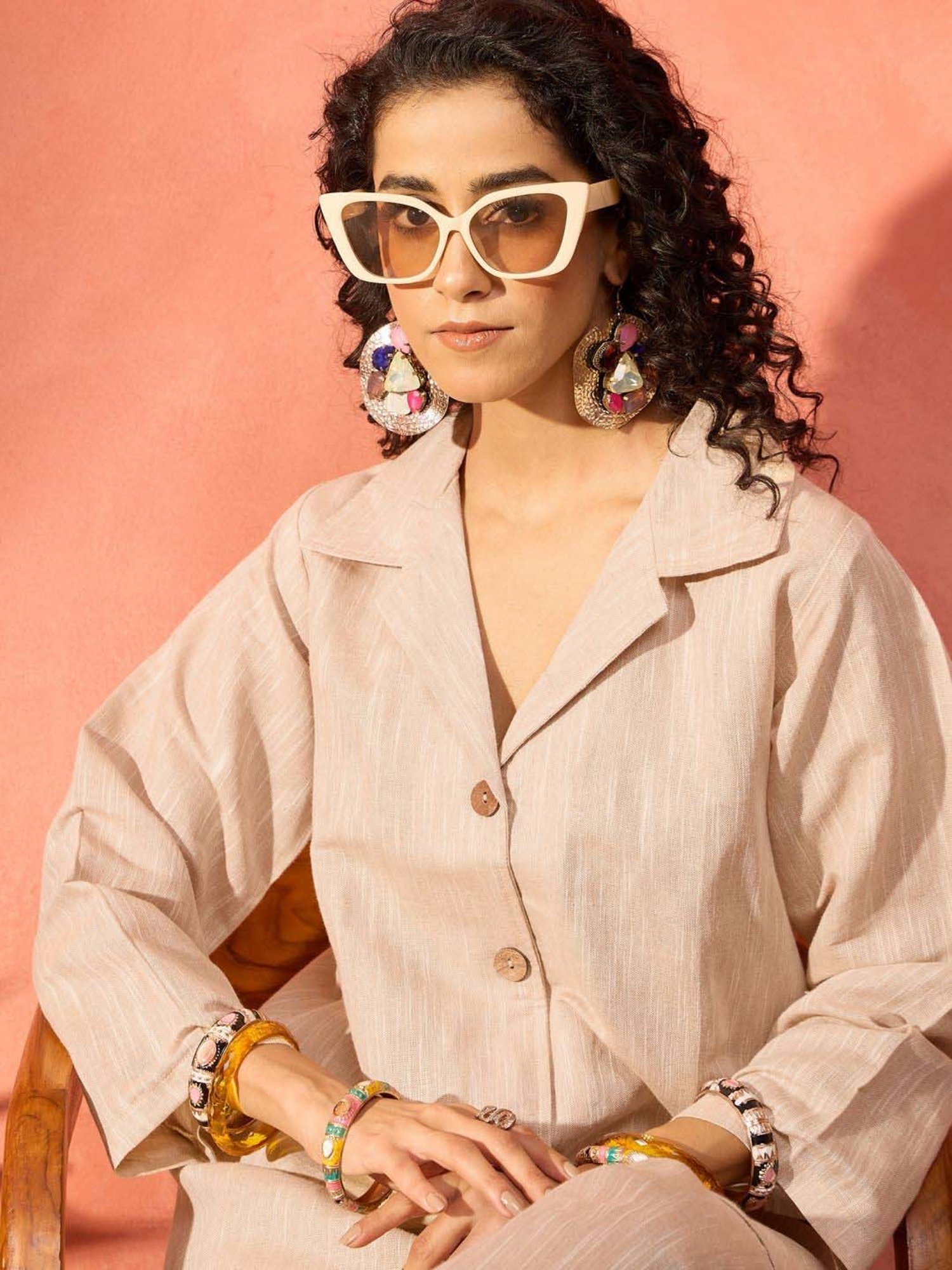 Inweave Beige Cotton Textured Pattern Kurta & Pant Set